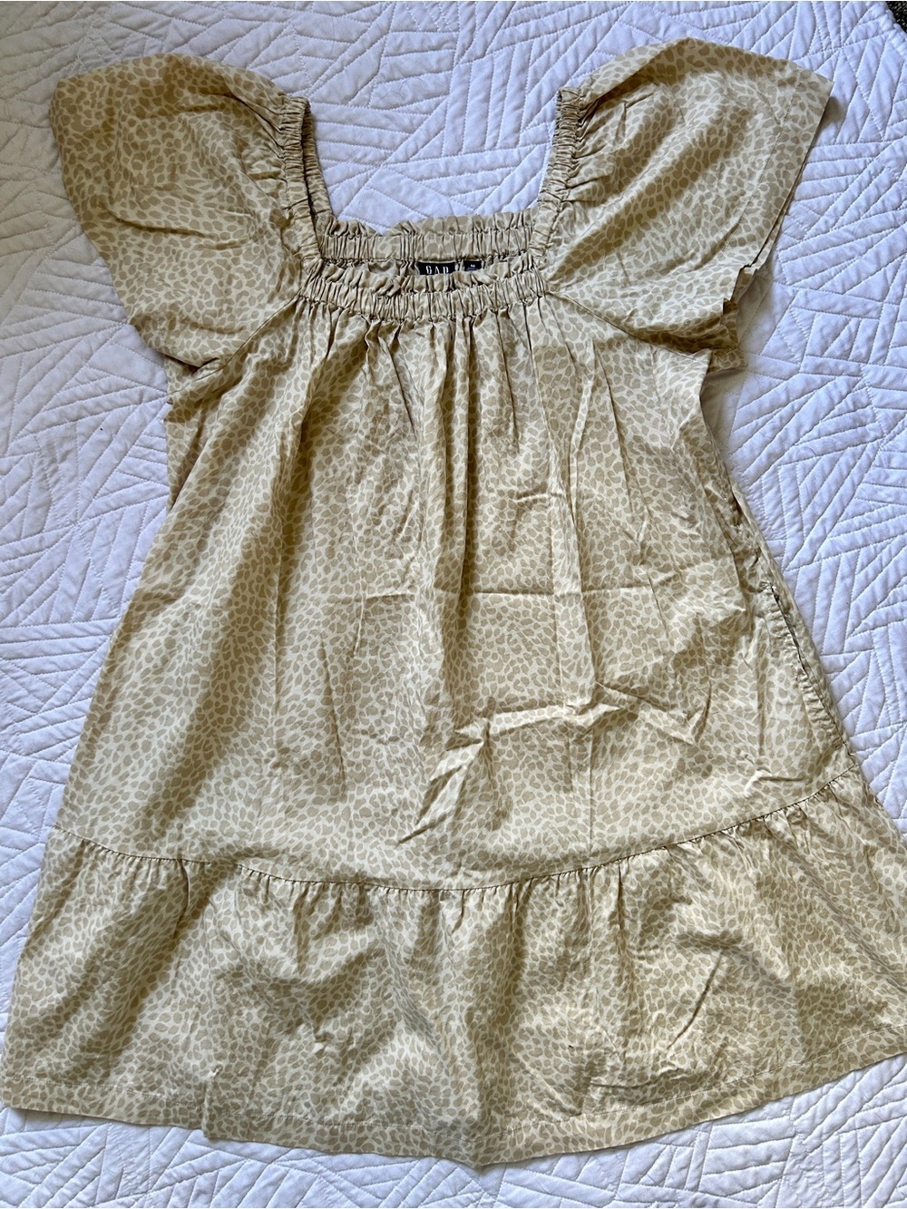 Gap Flutter Sleeve Square Neck Leopard Print Tiered Mini Dress